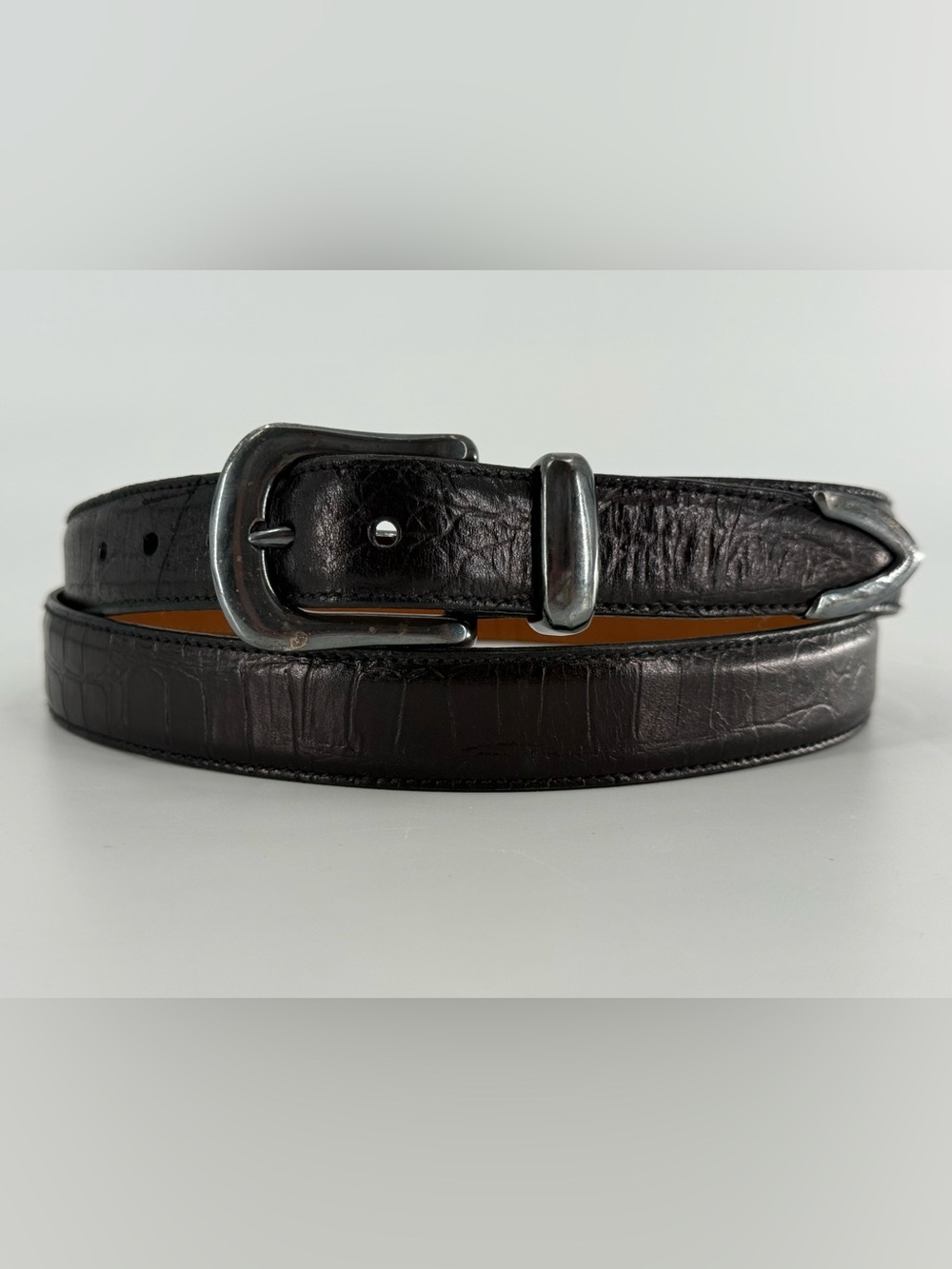 Trafalgar Black Leather Croc Embossed Belt 42